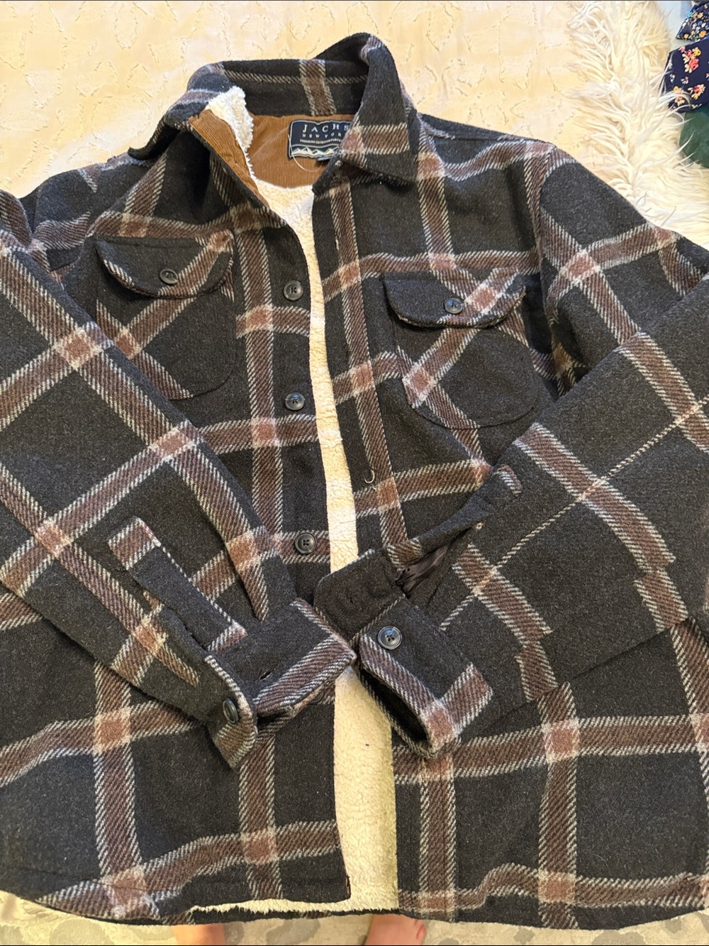 Jachs Brown & Black Plaid Sherpa-Lined Shirt Jacket